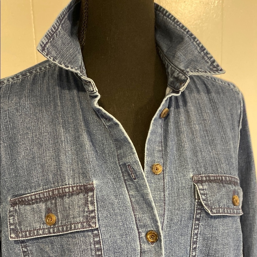 J. Crew Dress Shirt Dress Pockets Blue Denim Cottagecore Preppy Size 10 - Picture 6 of 10